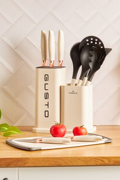 Karaca Gusto Cream 12 Piece Knife/Cutting Board Set
