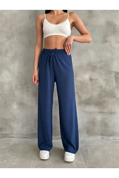 BEJNA Marineblaue Palazzo-Hose mit elastischem Bund für Damen