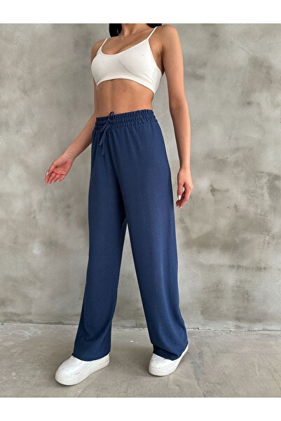 BEJNA Női sötétkék elasztikus derék Palazzo nadrág