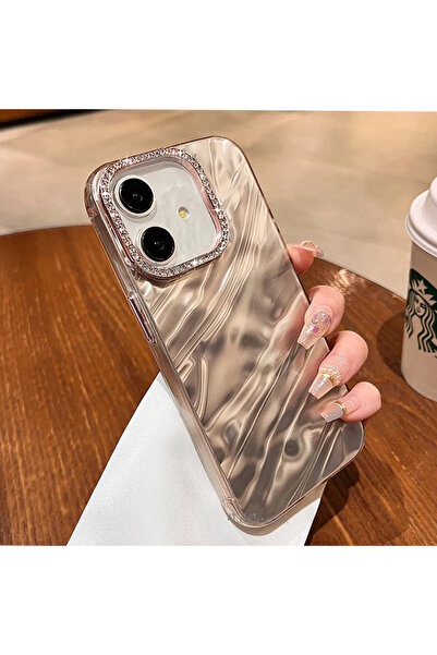 m.tk moveteck İphone 12 Kılıf Kristal Elmas Taşlı Dalgalı Parlak Simli Siliko...