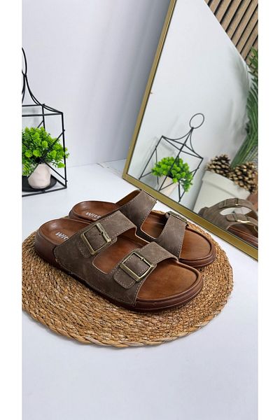 Allyup Casual Men's Mink Slippers Adjustable Buckle Stitching Detail Comfortable Sole Oval Toe Sandals 54201