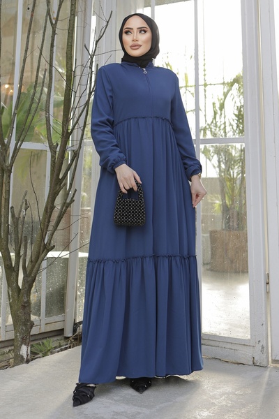 InStyle Набрани детайли Абая с цип - Индиго