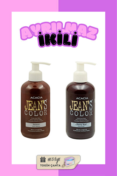 Acacia Jeans Color Ayrılmaz Ikili Boya Seti - Gün Batımı + Vişne Kızılı + Tog...