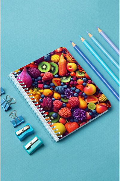 kutuTR Wooden Mdf Cover 80 Sheets Striped Fruits Patterned Vip Modelist Notebook - 10x14 A607