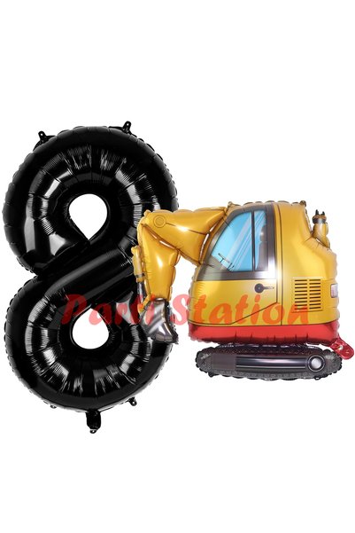 Parti Station 8 Year Old Birthday Construction Scoop Truck Balloon Set - Conc...