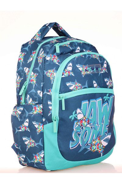 KAUKKO Rucsac de școală Blue Turquoise Jaws pentru băiat