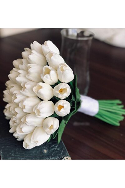 fesleğen çiçek Gelin Buketi Islak Lale Beyaz Damat Yaka Çiçeği Premium 25 adet lale