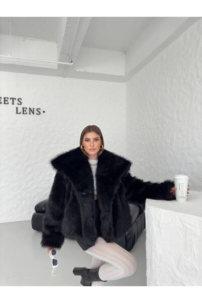 BE CHİC Short-length Imported Fur Coat - Turn-down Collar, Pockets and Lined Sgt1007