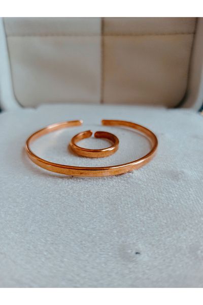 LOVI Pure Copper Women Men Unisex Flat Bracelet Ring Set