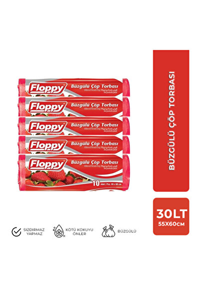 Floppy Büzgülü Çöp Torbası / Büzgülü Çöp Poşeti Orta Boy Çilek Kokulu 5 Adet