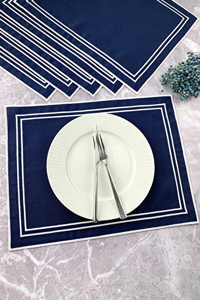 WEARE2 Alb, bleumarin, dreptunghiular brodat cu linii duble - 34x44cm, set de...