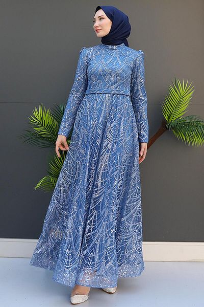 GİZ AGİYİM Rochie de seara din tul cu sclipici Indigo Mira