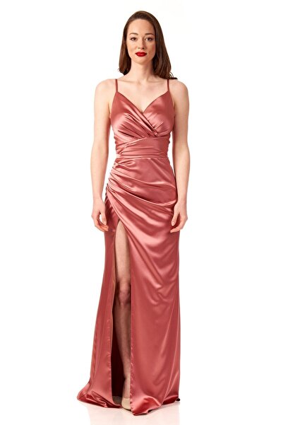 Elbisemhazır Ince Askılı Yırtmaçlı Saten Abiye