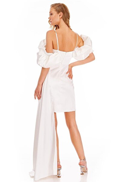 Elbisemhazır Askılı Düşük Kol Pelerin Detaylı Saten Abiye Elbise