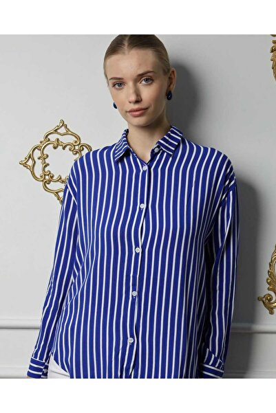 BUUFUU Стилна дамска риза от вискоза - дълъг ръкав, на райета