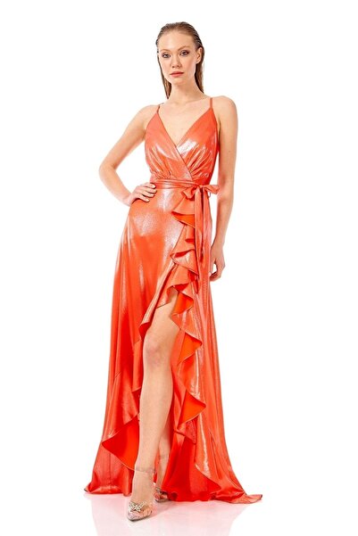 Elbisemhazır Ince Ip Askılı Yırtmaçlı Uzun Abiye Elbise