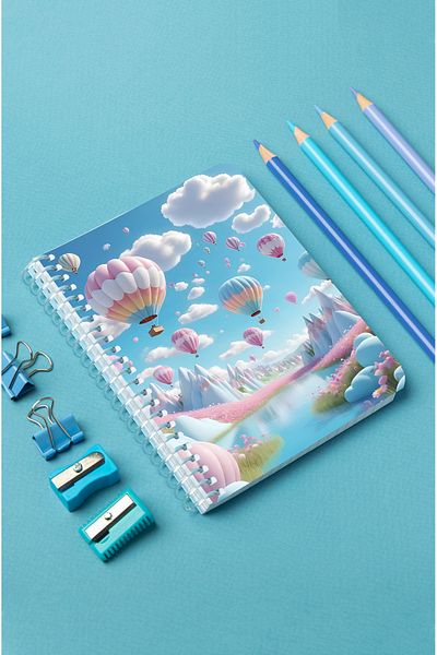 kutuTR 80 Sheets Striped Flying Balloons Patterned Notebook - Wooden Mdf Cover, 10x14 Vip Modelist, 80gr/m2 Ç-a602