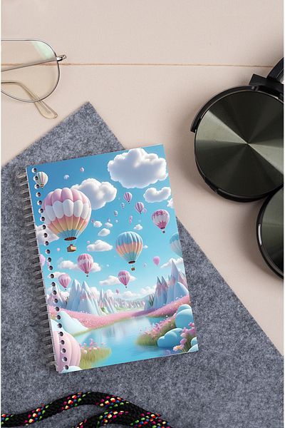 kutuTR 80 Sheets Striped Flying Balloons Patterned Notebook - Wooden Mdf Cover, 10x14 Vip Modelist, 80gr/m2 Ç-a602