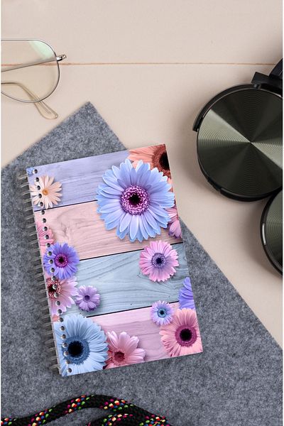 kutuTR Pink Floral Patterned 10x14 Vip Modelist Notebook - Wooden Mdf Cover, 80 Sheets Checkered, 80gr/m2 K-a603