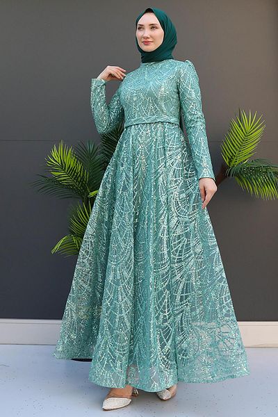 giz astore Rochie de seara din tul cu sclipici Mira colorata menta