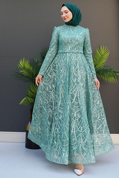 giz astore Rochie de seara din tul cu sclipici Mira colorata menta
