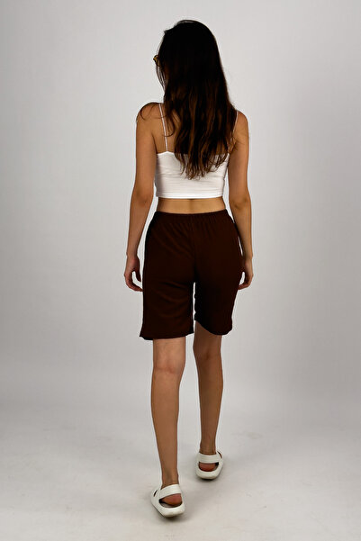 Betimoda Women's Elastic Waist Wide Leg Oversize Wrap Fabric Shorts Brown
