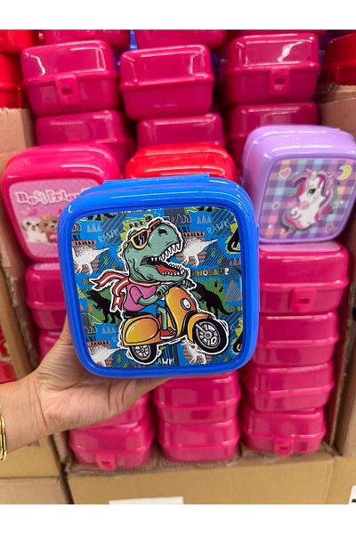 BENİMSER REKLAM Dinosaur 4 Compartment Children's Lunch Box - Food and Spoon Storage Container