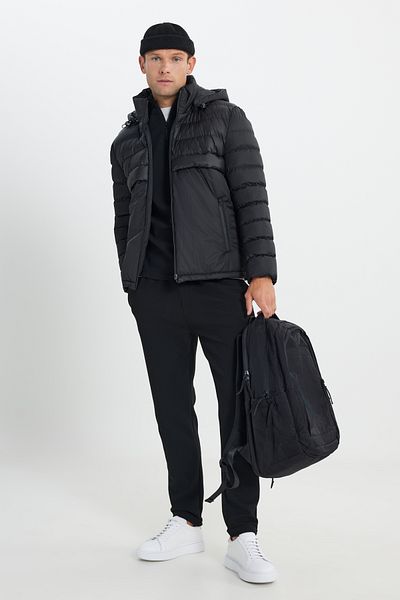 AC&Co / Altınyıldız Classics Μαύρο ανδρικό παλτό - Standard Fit, κουκούλα, γιακάς και πλαϊνές τσέπες