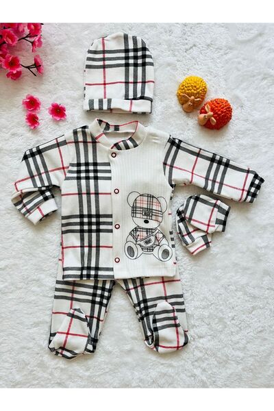 Çikibom Newborn Hospital Exit Plaid Patterned Baby Set