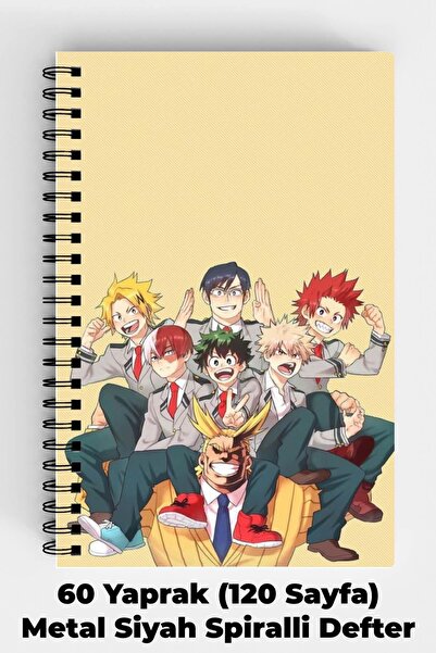 Anime Marketi My Hero Academia Tasarımlı A5 Spiralli Sert Kapak Defter 120 Sayfa