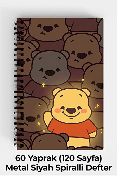 Anime Marketi Winnie The Pooh Tasarımlı A5 Spiralli Sert Kapak Defter 120 Yaprak