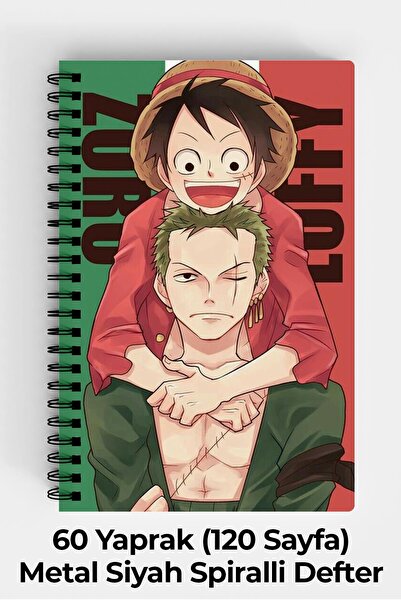 Anime Marketi One Piece Zoro Luffy Tasarımlı A5 Spiralli Sert Kapak Defter 12...