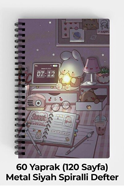 Anime Marketi Retro Estetik Tasarımlı A5 Spiralli Sert Kapak Defter 120 Sayfa