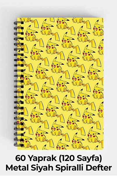 Anime Marketi Pokemon Pikachu Tasarımlı A5 Spiralli Sert Kapak Defter 120 Sayfa