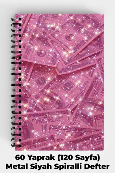 Anime Marketi Dolar Pink Tasarımlı A5 Spiralli Sert Kapak Defter 120 Sayfa
