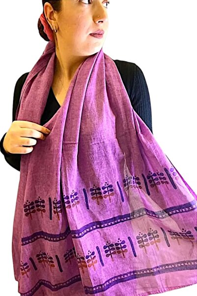 leillART وشاح شال من القطن باللون الأرجواني - صناعة يدوية