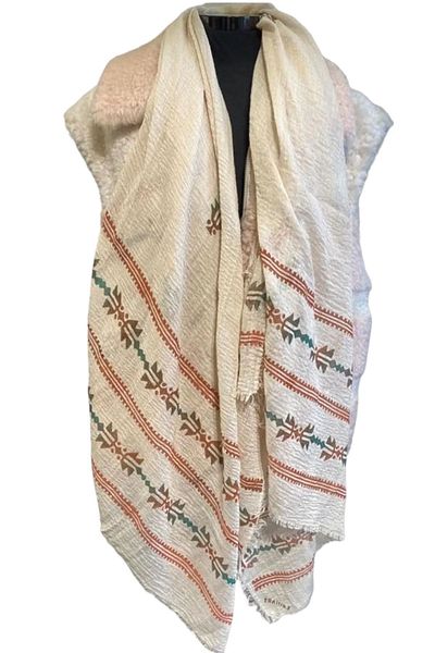 leillART Cream Colored Bamboo Shawl Scarf - Handmade with Traditional Pattern