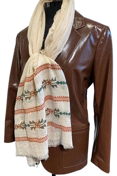 leillART Cream Colored Bamboo Shawl Scarf - Handmade with Traditional Pattern
