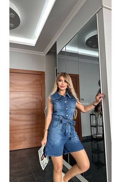 Butik Pantaloni scurți de blugi Jumpsuit / Jeans Jumpsuit / Jeans Belted Jumpsuit