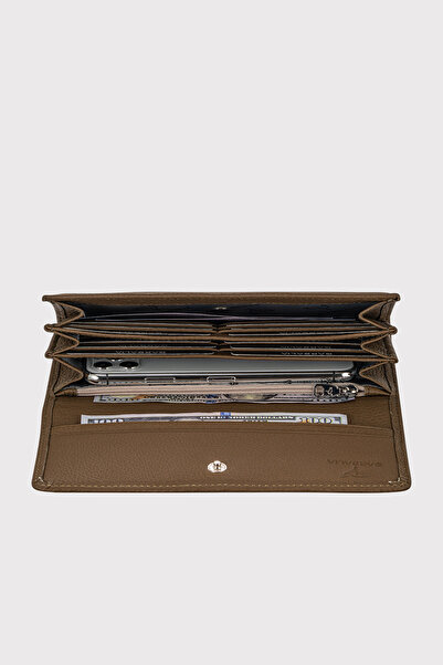 Garbalia Angel Genuine Leather Women's Wallet - KHaki Green, Compartmented Phone Pocket