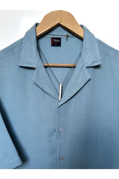 MİRMARONİ Oversize Linen-Cotton Men's Summer Shirt - Short Sleeve, Large Size