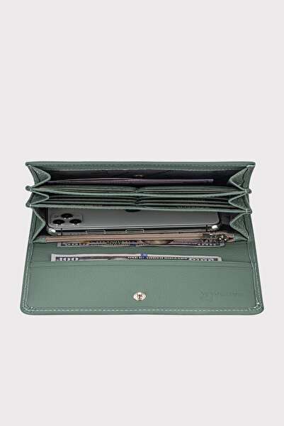 Garbalia Mint Green Angel Genuine Leather Women's Wallet - Compartmented Phone Pocket