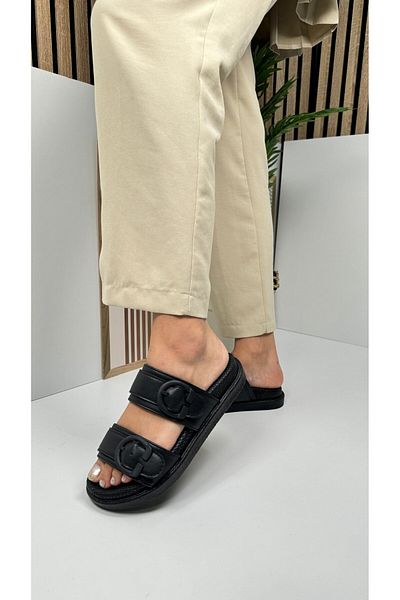 Nstil Black Women's Slippers - Double Adjustable Buckle, Soft Comfortable Thick Sole, Lightweight Shoes 6658