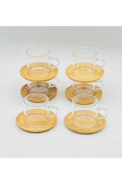 İnter İnterlife Bamboo Borosilicate Cup Set - Glass with Base