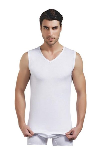 Doğan Tricou din bumbac cu decolteu în V cu mâneci 0 pentru bărbați