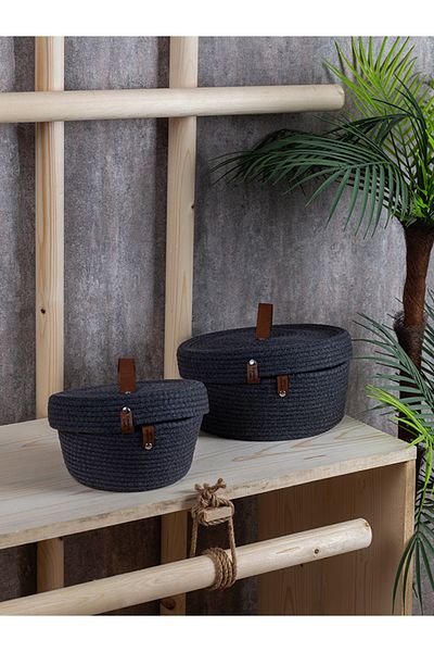 Comfort Craft Jute Multi-Purpose 2-Piece Basket Set with Lid |   Anthracite