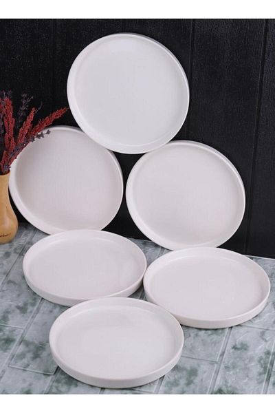 Atbyhome Set of 6 Handmade 20 cm White Pearl Cake Plates - Dessert Plate Set