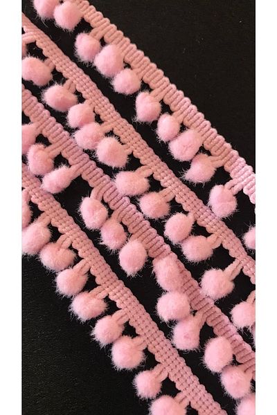 Ozpas Pink Stripe Pompom - 1.5 Cm X 5 Mt