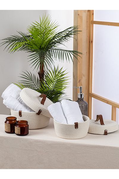Comfort Craft Jute Multi-Purpose 2-Piece Basket Set with Lid |   White