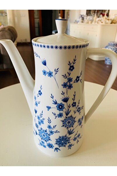 Bavaria Antika Seltmann Weiden Alman Porselen Mavi Çiçek Desenli Büyük Kahve Demleme Potu/Coffee Pot